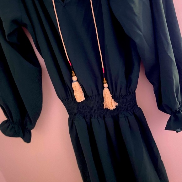 Chic Dark Green Long Sleeve Dress bohemian romper - Picture 13 of 16